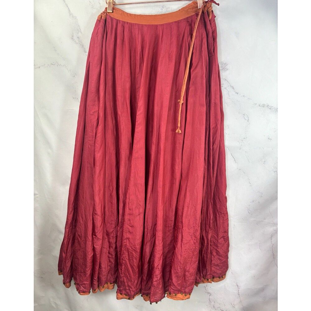 Anokhi Indian Silk Pleated cotton midi skirt boho hippy ethnic artisan One Size